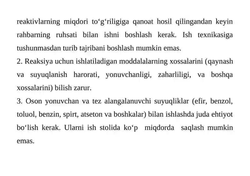 Organik kimyo laboratoriyasida ishlash koidalari 3