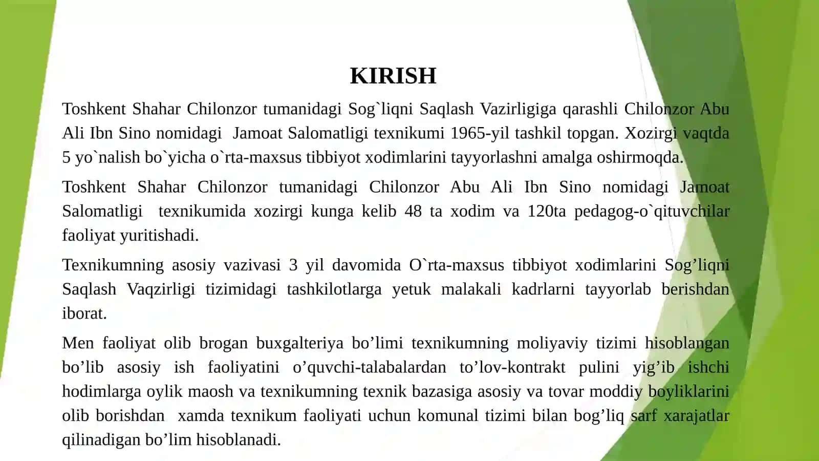 Iqtisodiyot yo’nalishi _________ ____________________________ning malakaviy amaliyot HISOBOTI 3