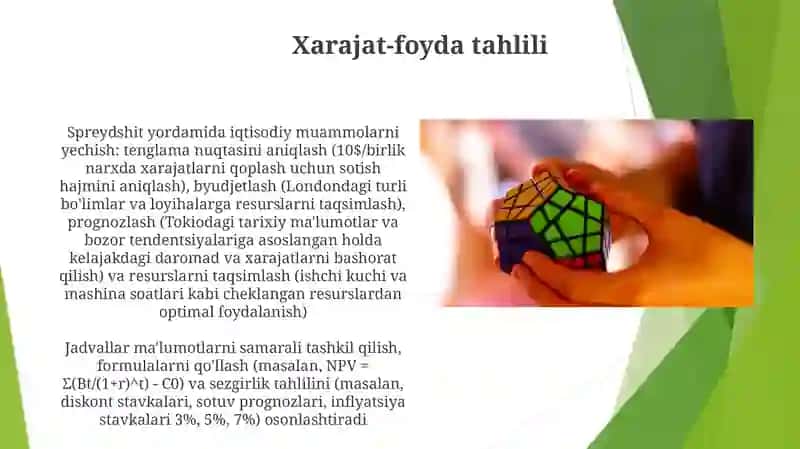 Jadval redaktorlaridan iqtisodiy masalalarni yechish jarayonida foydalanish 3