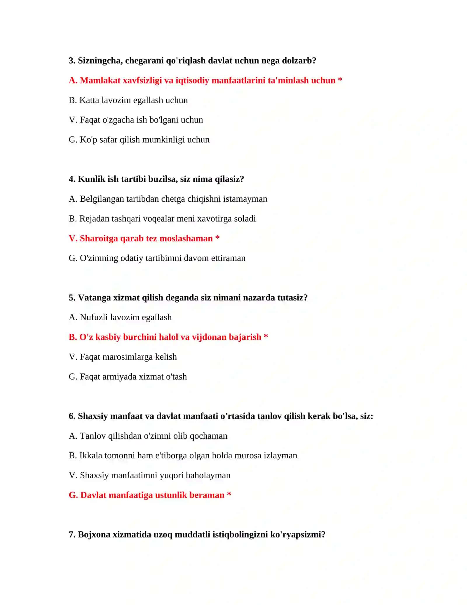 Bojxona xizmatida saralash bo'yicha to'liq psixologik tekshiruv 3
