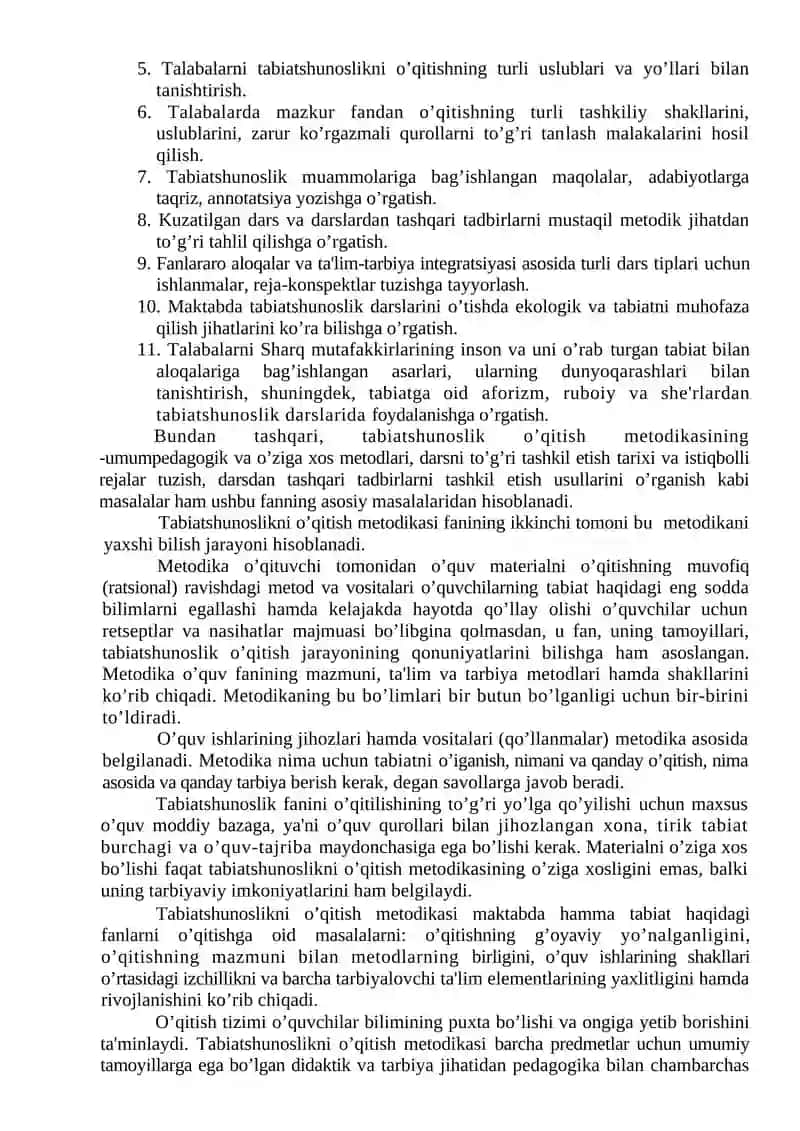 Tabiatshunoslik o’qitish metodikasi maruza matn 3