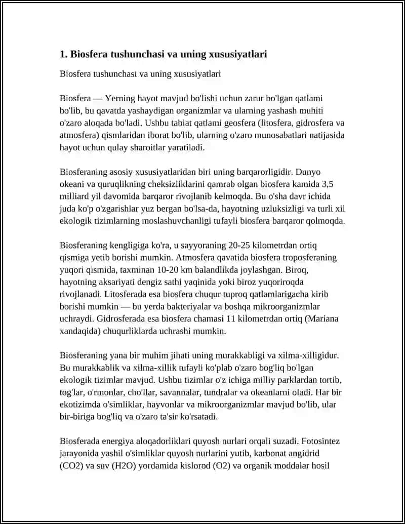 BIOSFERA TUSHUNCHASI. BIOMASSA VA UNING TAQSIMLANISHI 3