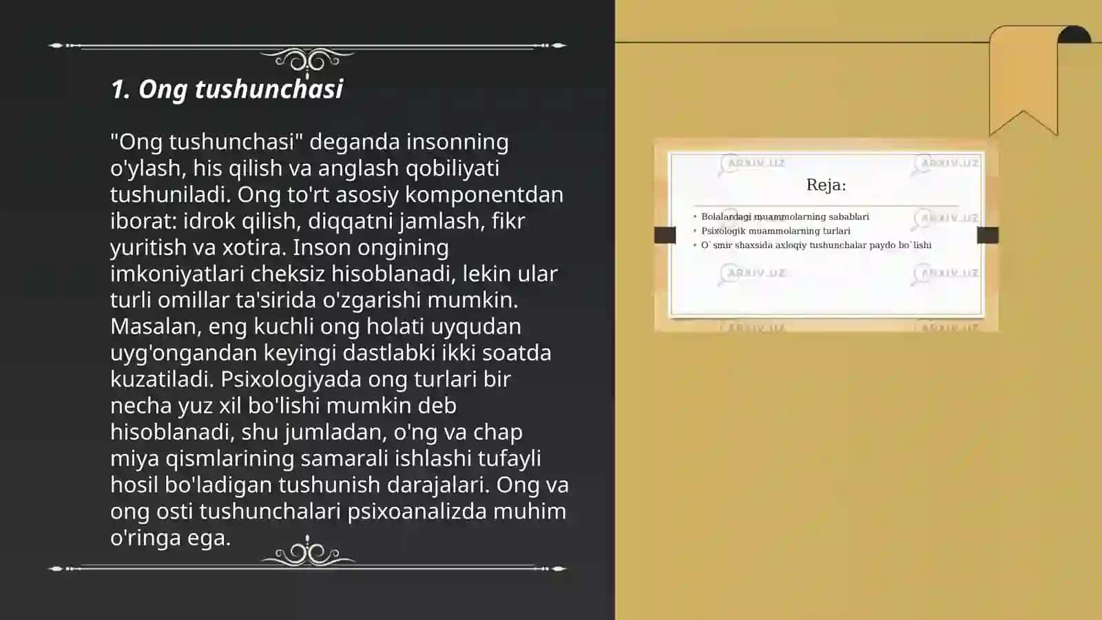 Ong tuzilmasi to‘g‘risida tushuncha. Odam psixikasining paydo bo‘lishi va taraqqiyoti 3