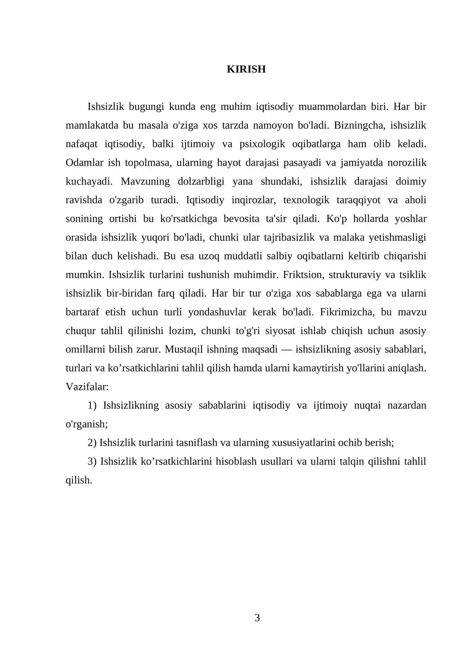 Ishsizlik sabablari, turlari va ko’rsatkichlari 3