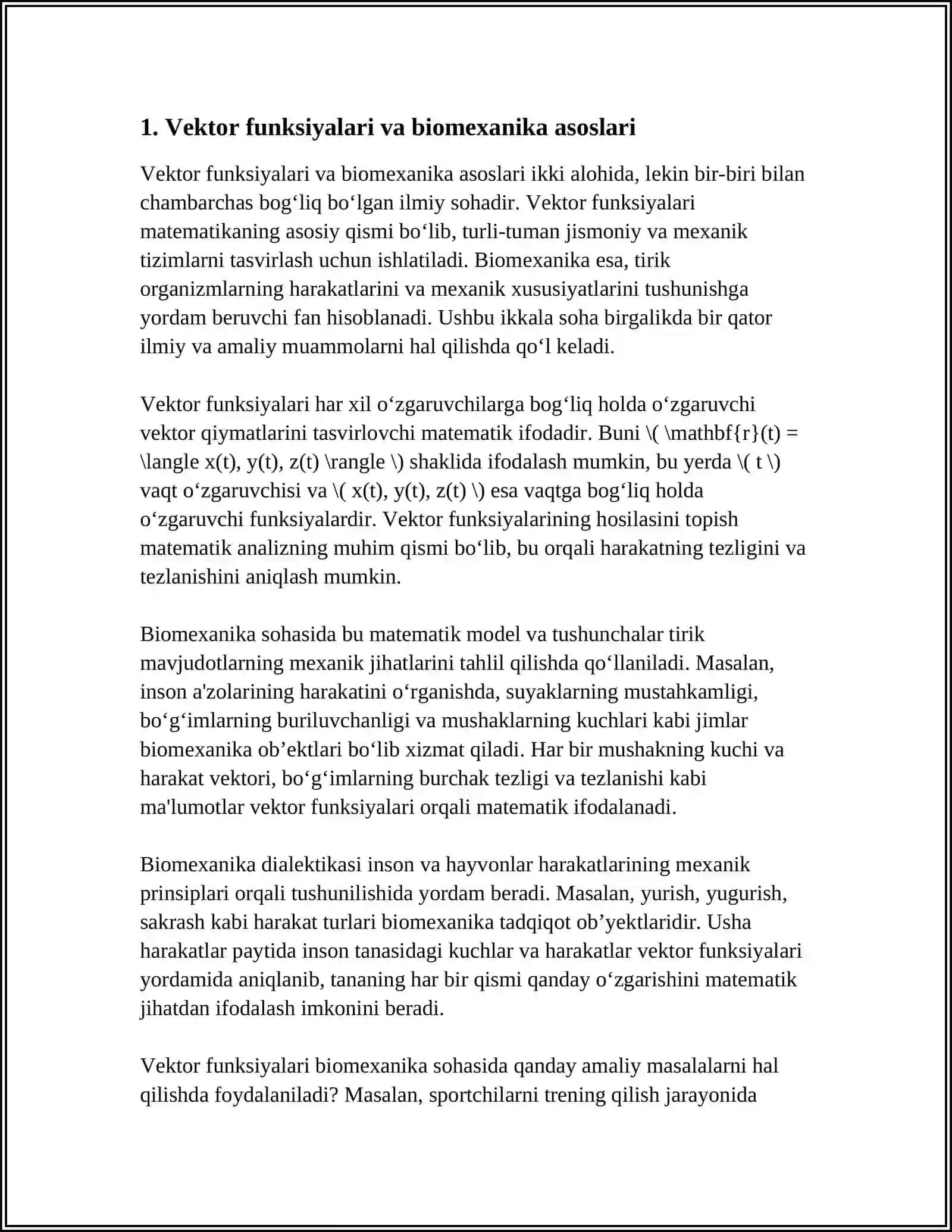 VEKTOR FUNKSIYALARNING BIOMEXANIKA SOHASIDA TATBIQLARI 3