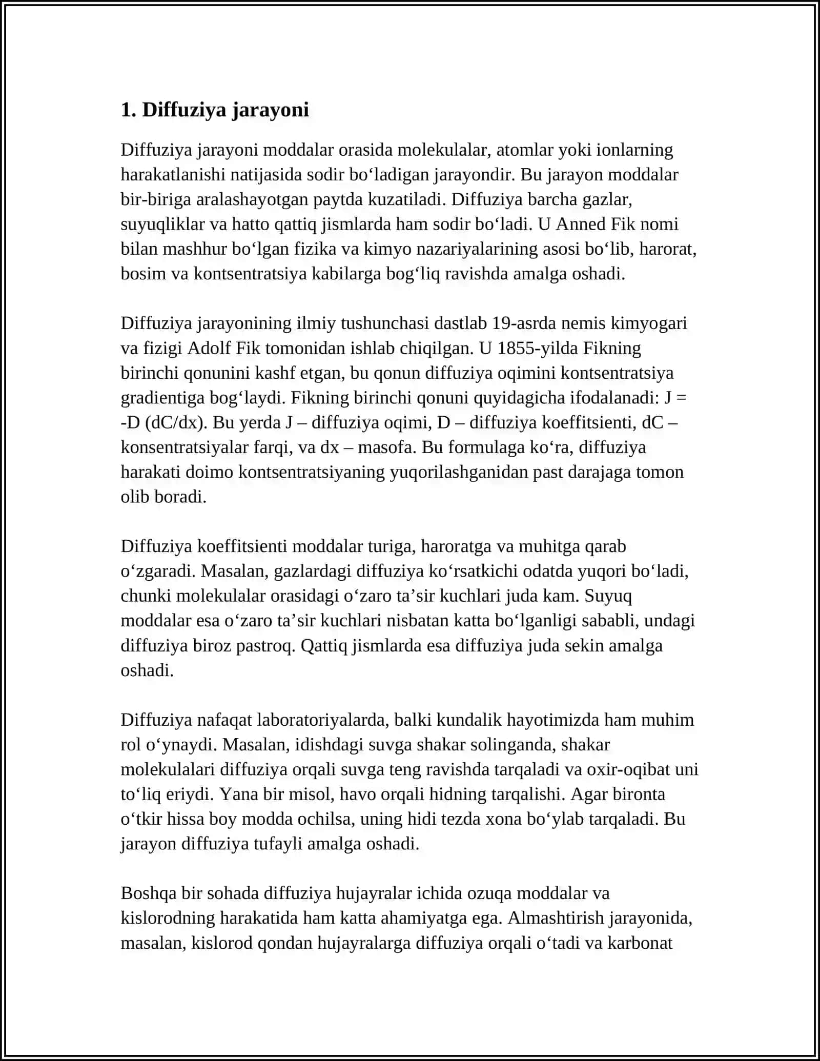 KÓCHISH HODISALARI. DIFFUZIYA, ISSIQLIK ÓTKAZUVCHANLIK VA QOVUSHQOQLIK 3