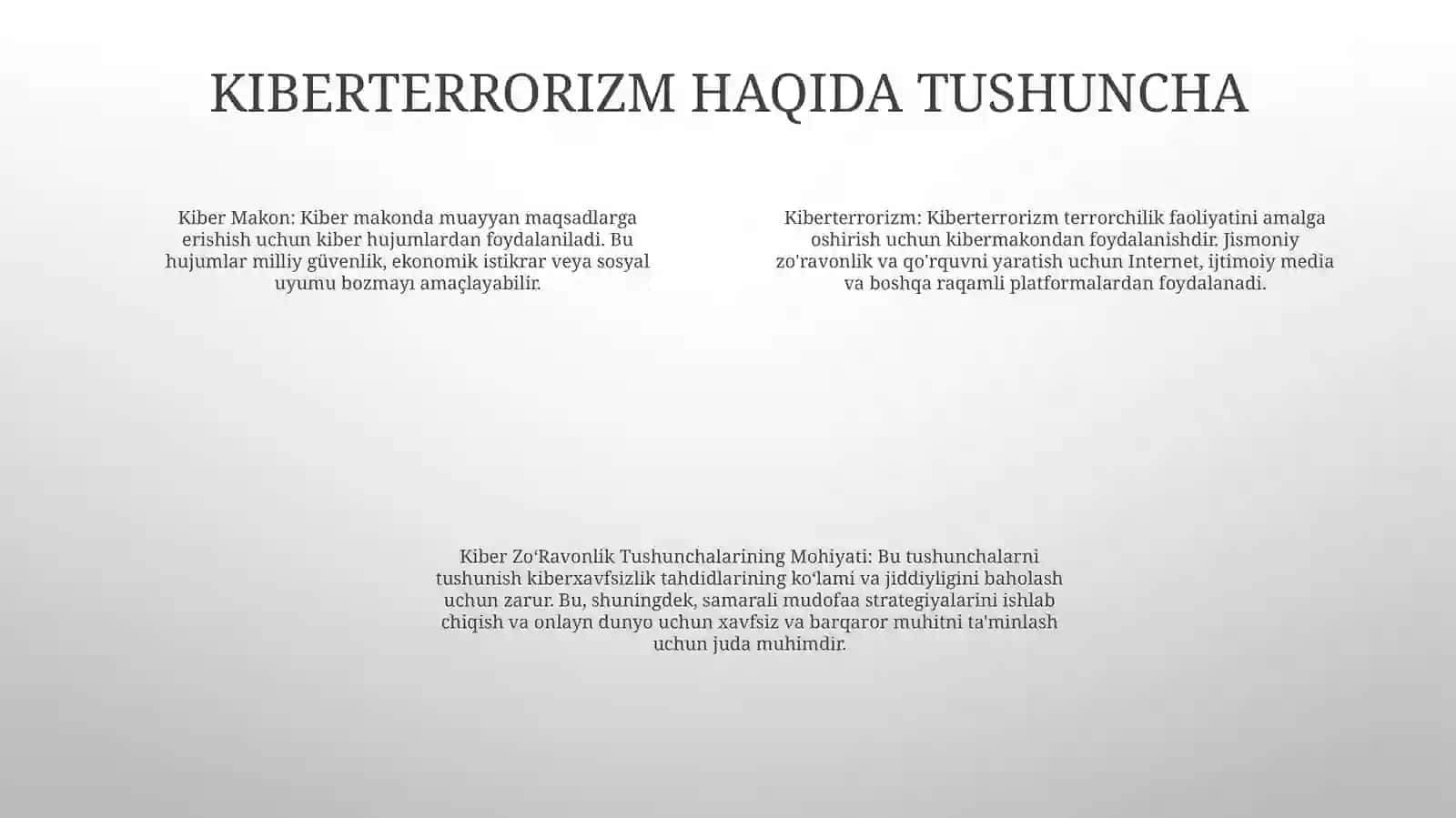 Kiber Makon, Kiber Terrorizm, Kiber ZoʻRavonlik Tushunchalarining Mohiyati 3