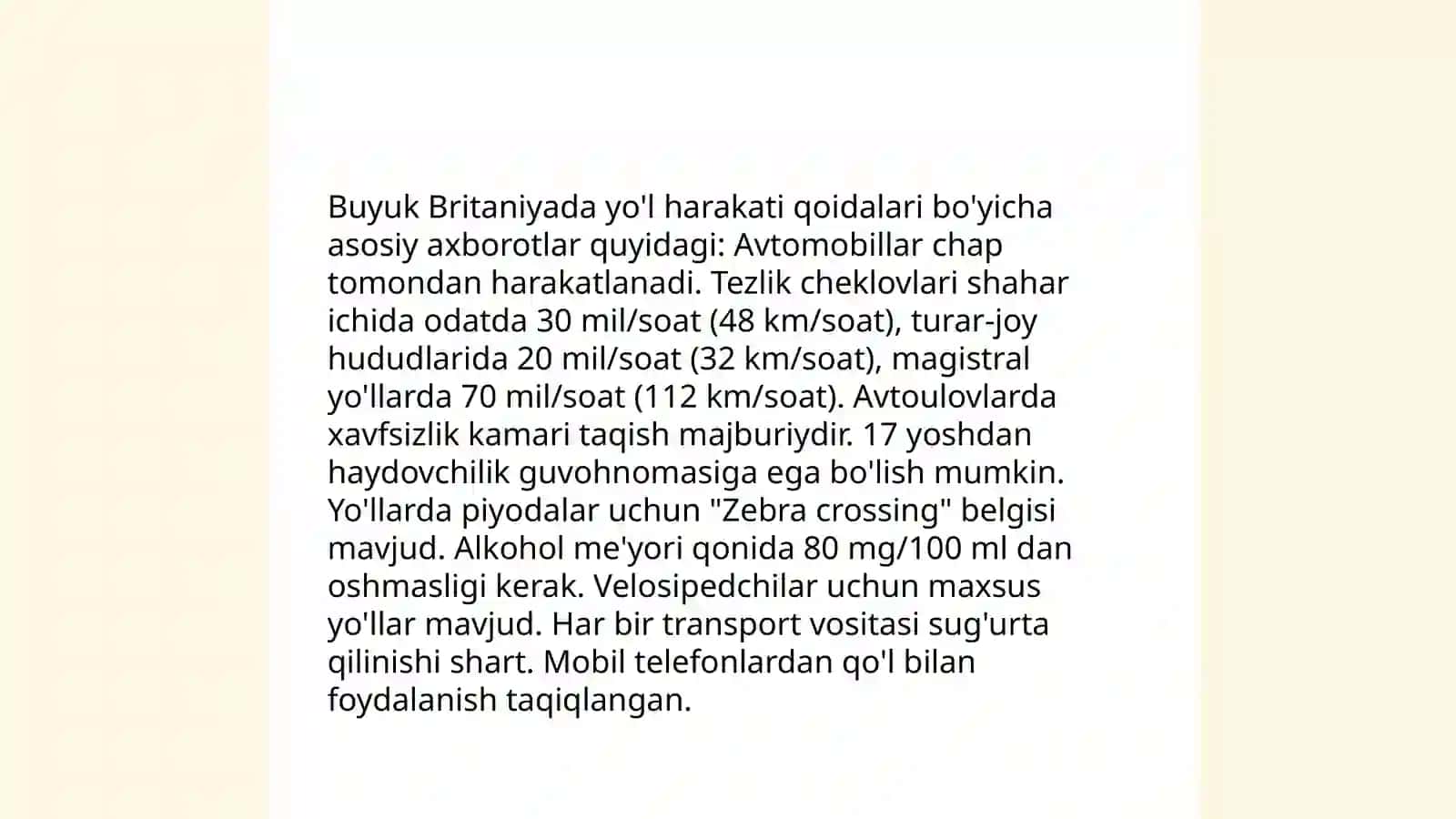 Buyuk Britaniyada yo'l harakati qoidalari 3
