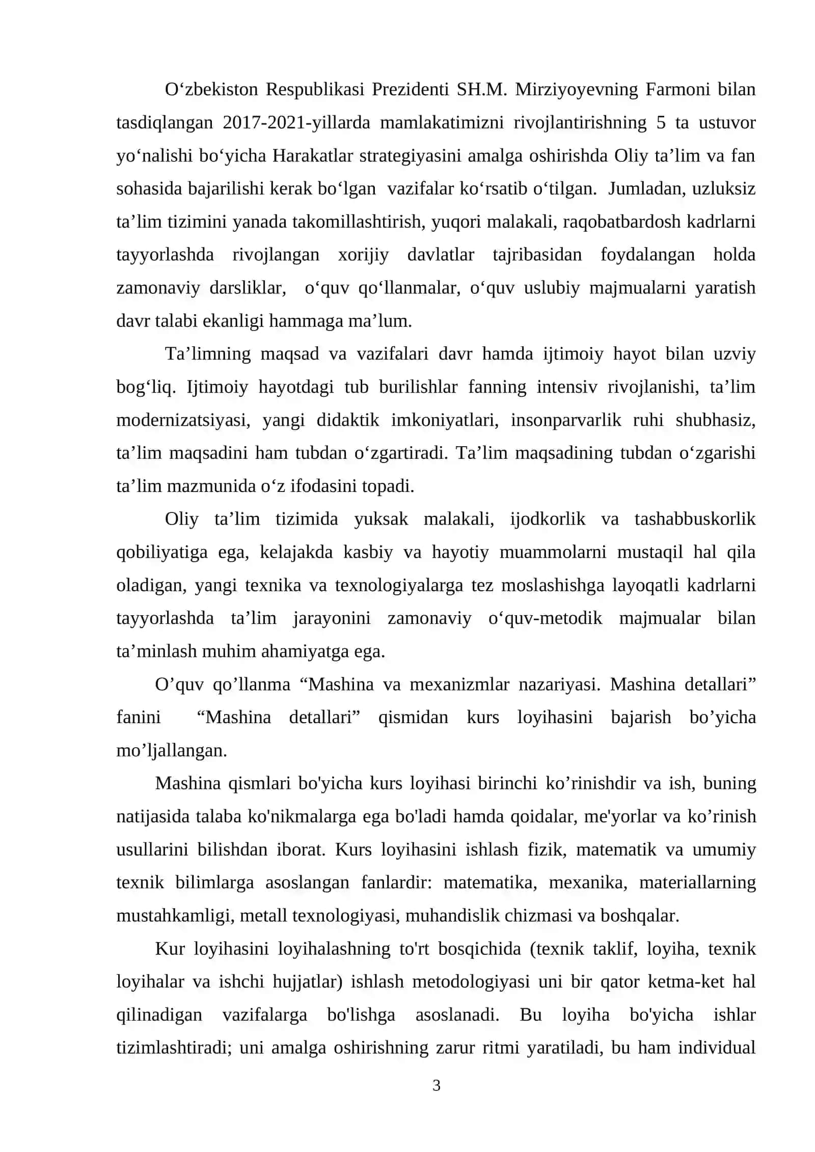 Mashina va mexanizmlar nazariyasi. Mashina detallari FANIDAN kurs loyihasiNI BAJARISH 3