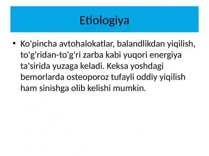 Chanoq suyaklarini jarohatlari. Klinikasi, birinchi yordam ko‘rsatish, transportirovkasi va davolash 3