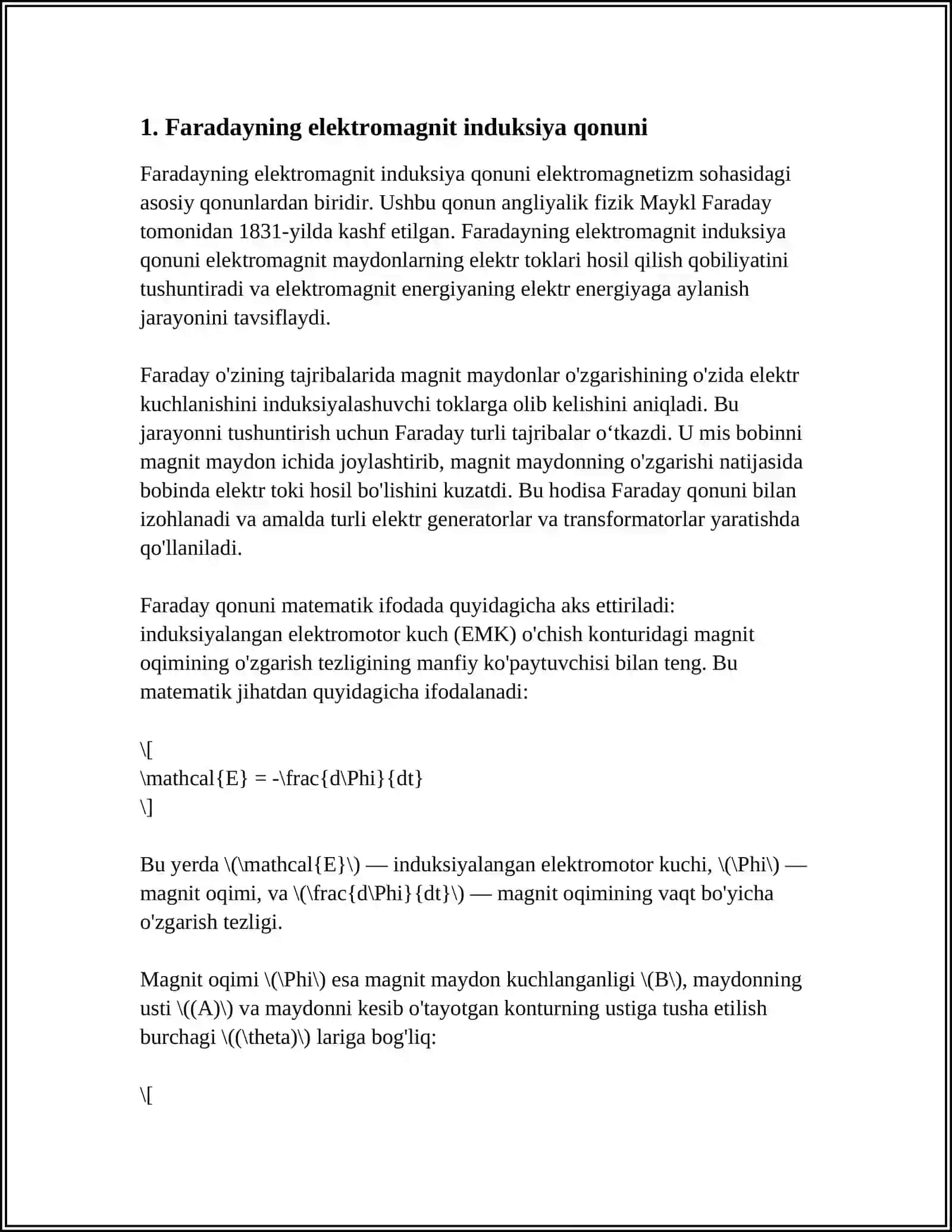 ELEKTROMAGNIT INDUKSIYA HODISASI. ELEKTROLIZ QONUNLARI 3