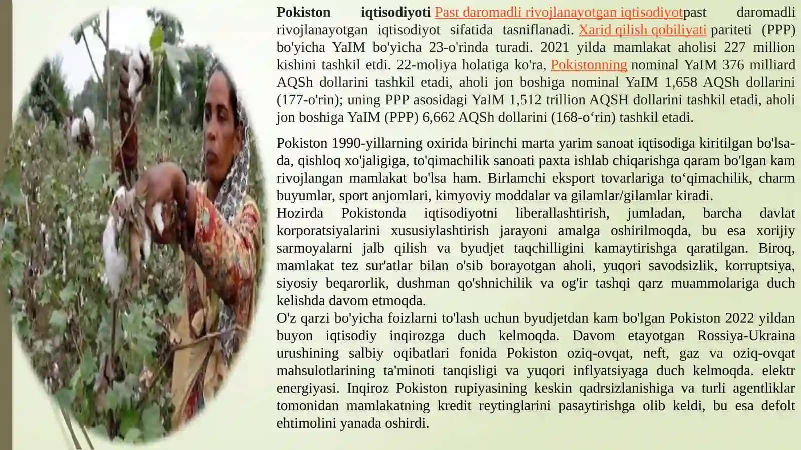 Pokiston iqtisodiyoti haqida umumiy ma'lumot 3