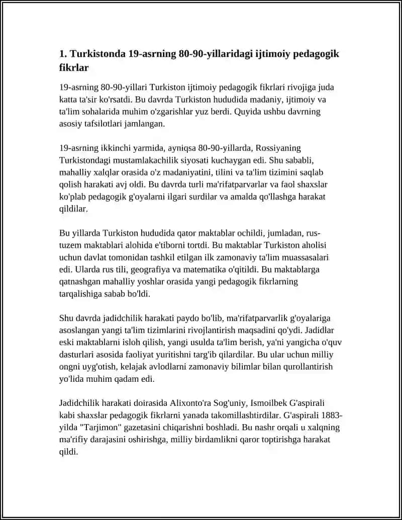 19ASRNING 80-90YILLARIDA TURKISTONDA IJTIMOIY PEDAGOGIK FIKRLAR; MUNAVVAR QORI ABDURASHIDXONOVNING MAʼRIFIY QARASHLARI 3