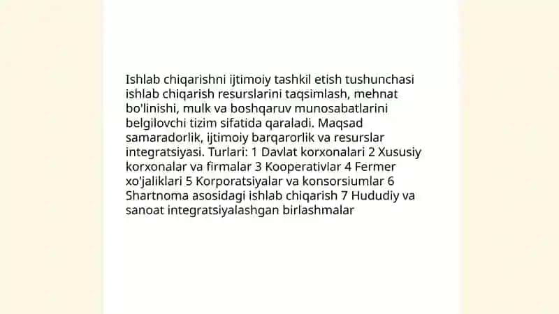 Ishlab chiqarishni ijtimoiy va hududiy tashkil etish shakllari bilan tanishish va tahlil etish 3