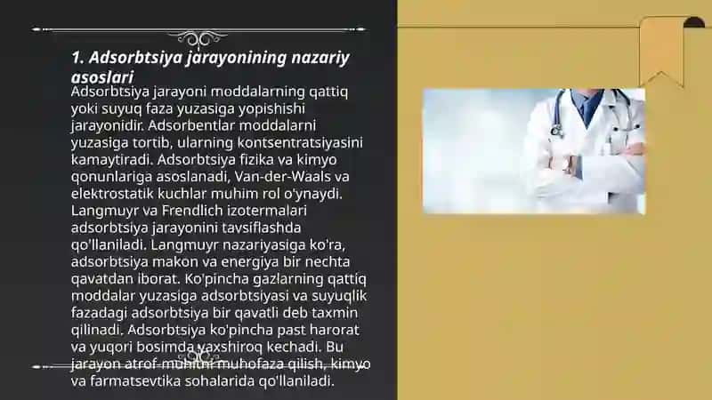 Organizmninig hayot faoliyatida va davolash usullarida adsorbtsiya jarayonining ahamiyati 3