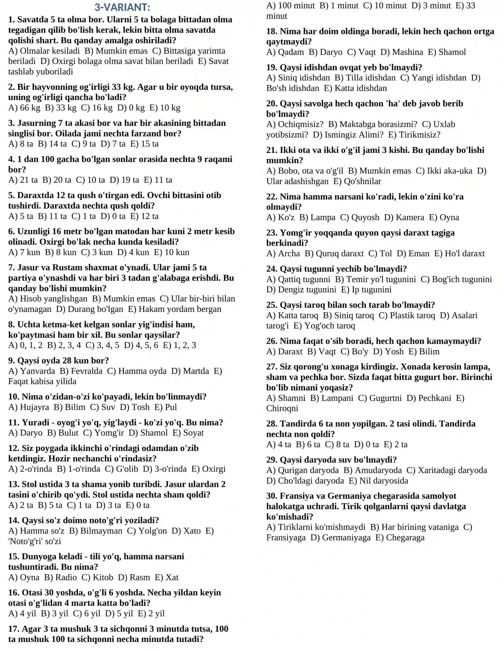 5-Sinflar uchun mantiqiy testlar 3
