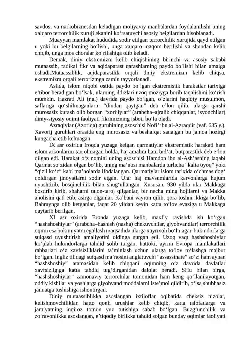 Diniy fanatizm, ekstremizm, fundamentalizm, terrorizmning tarixi va ularning hozirgi davrda xavfsizlikga tahdidi 3
