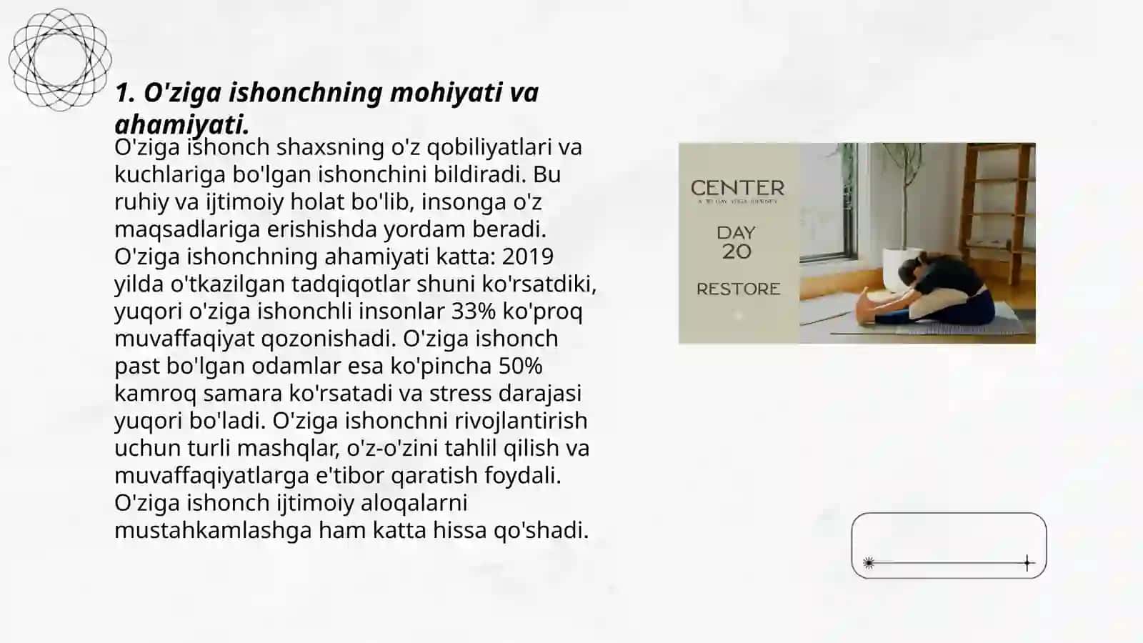 Maktab o'quvchilarining o'ziga bo'lgan ishonchini tiklash bo'yicha trening 3