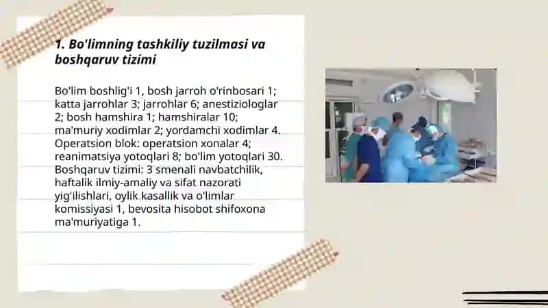 Xirurgiya bo'limi tuzilmasi va uni tashkil qilish 3