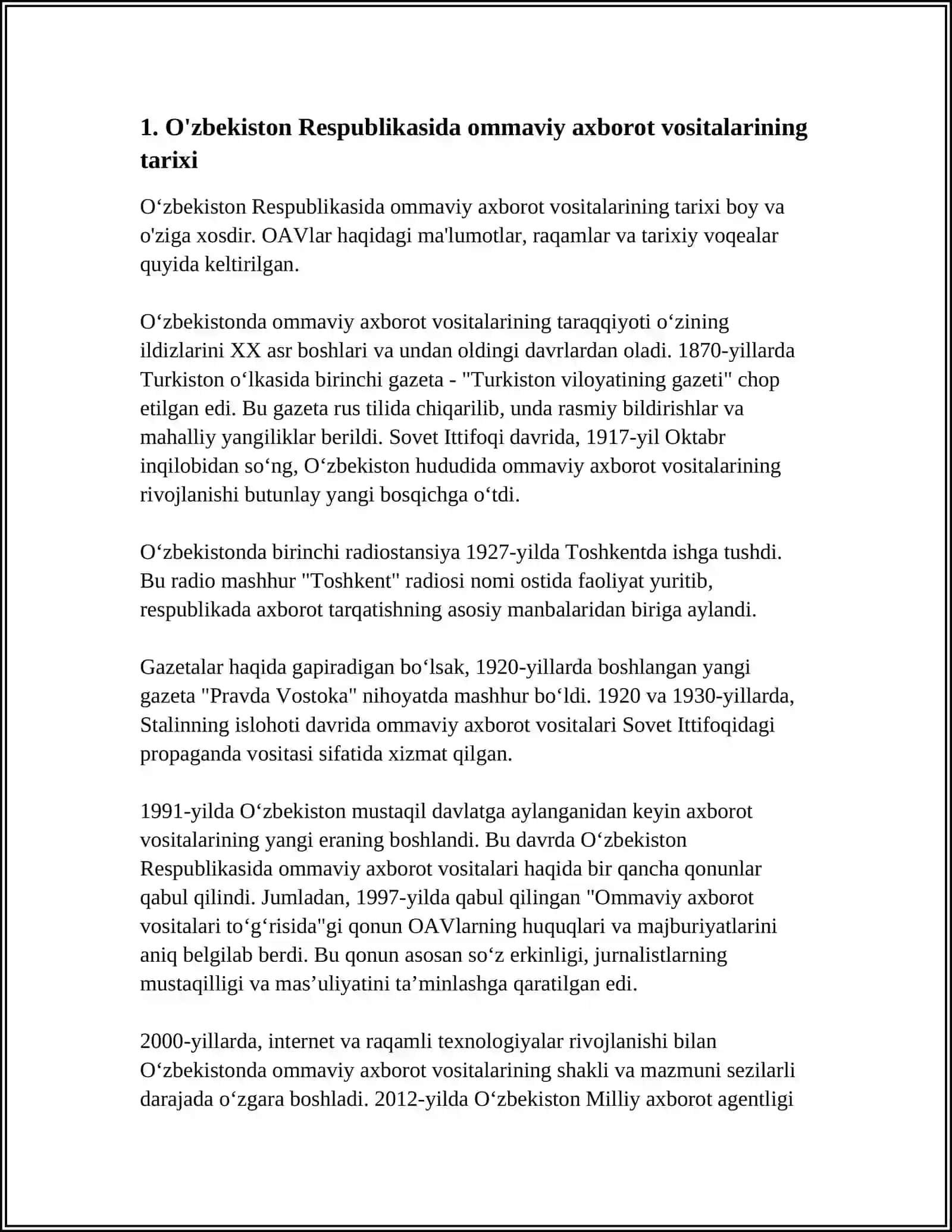 ÒZBEKISTON RESPUBLIKASIDA OMMAVIY AXBOROT VOSITALARI FAOLIYATI 3