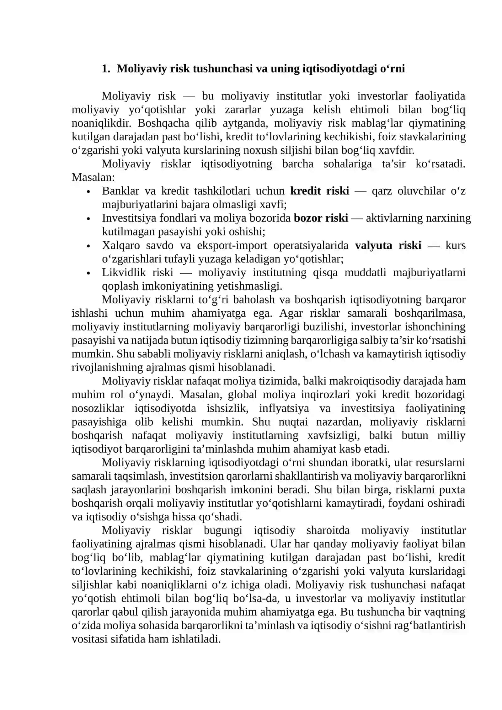 Moliyaviy risklarni moliyaviy institutlar orqali boshqarish strategiyalari 3