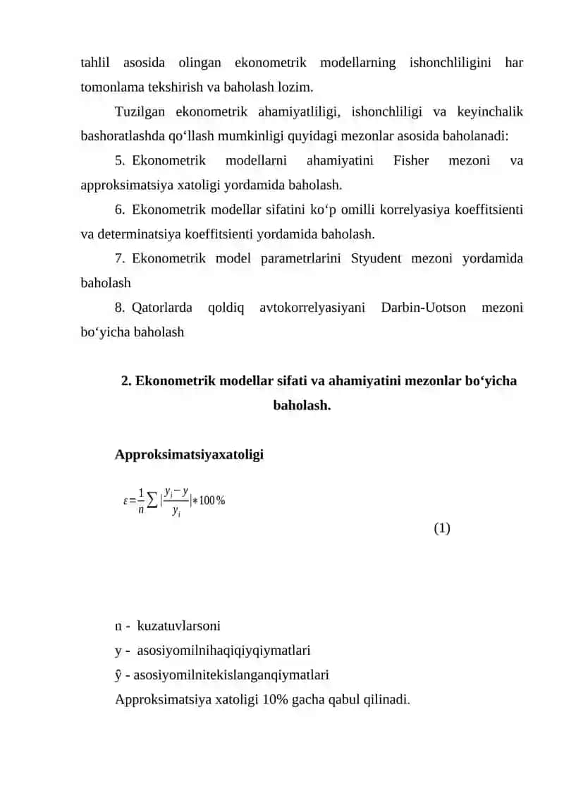 Ekonometrik modellarni baholash 3