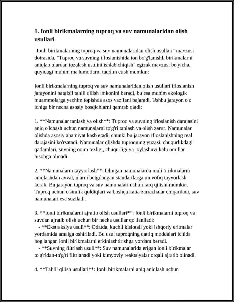 Tuproq va suvning ifloslanishida ion bo'g'lanishli birikmalarni aniqlab ulardan tozalash usulini ishlab chiqish 3
