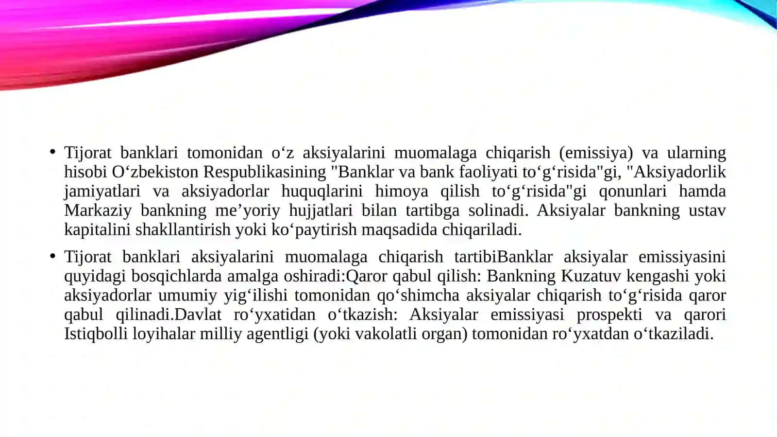 Tijorat banklari tomonidan oʻz aksiyalarini muomalaga chiqarish va ularning hisobi 3