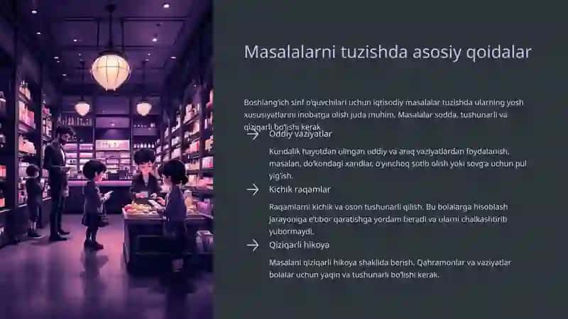 Boshlang'ich sinf o'quvchilariga mos iqtisodiy mazmundagi masalalar tuzish va yechish 3