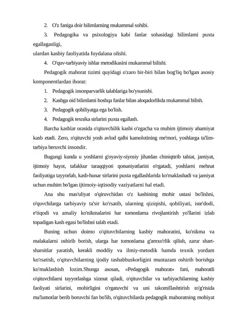 Pedagogik mahorati va uning o'qituvchi faoliyatida tutgan o'rni 3