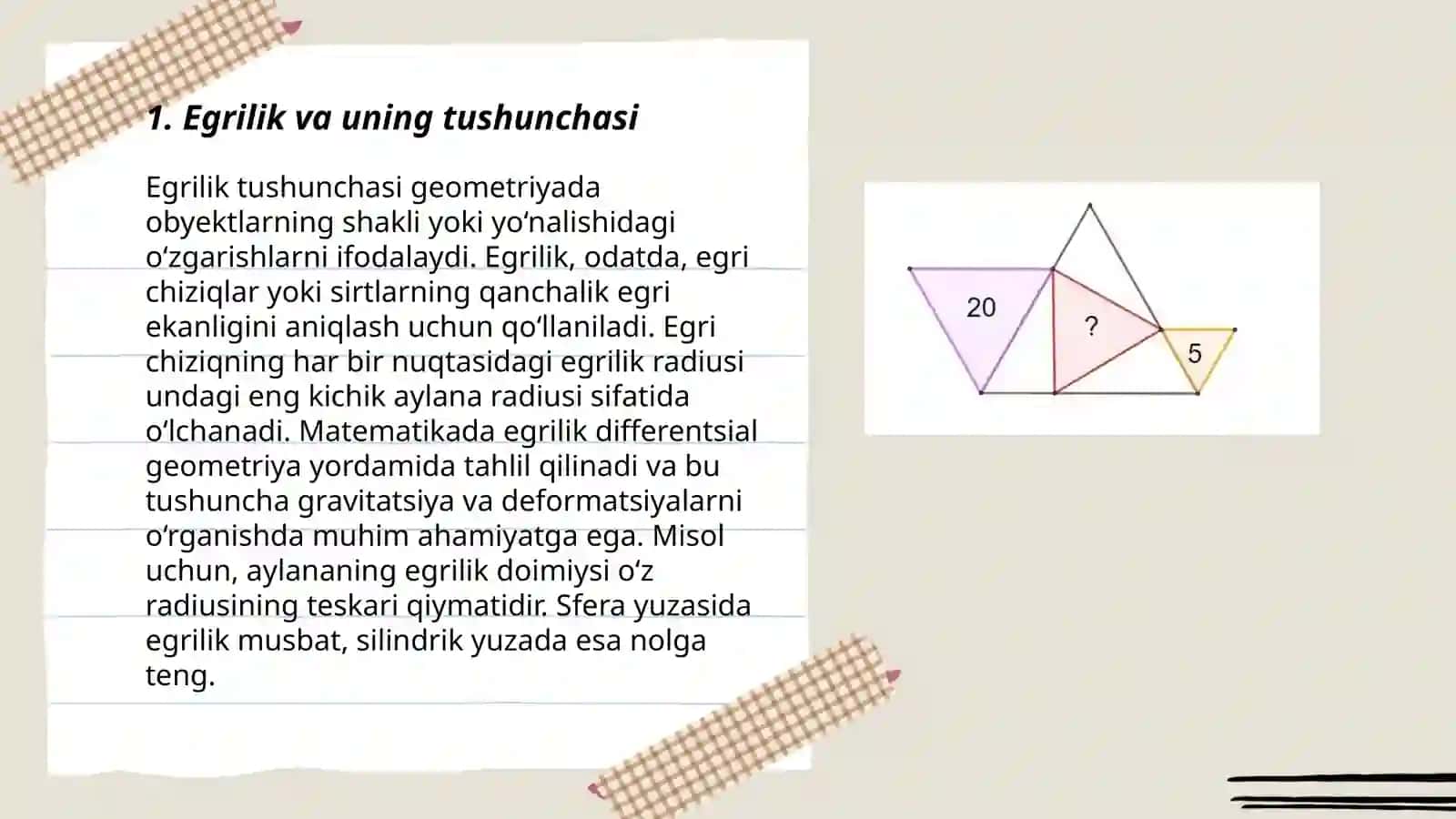 Egri chiziqning egriligi va uni hisoblash (topologiya, geometriya dan) 3