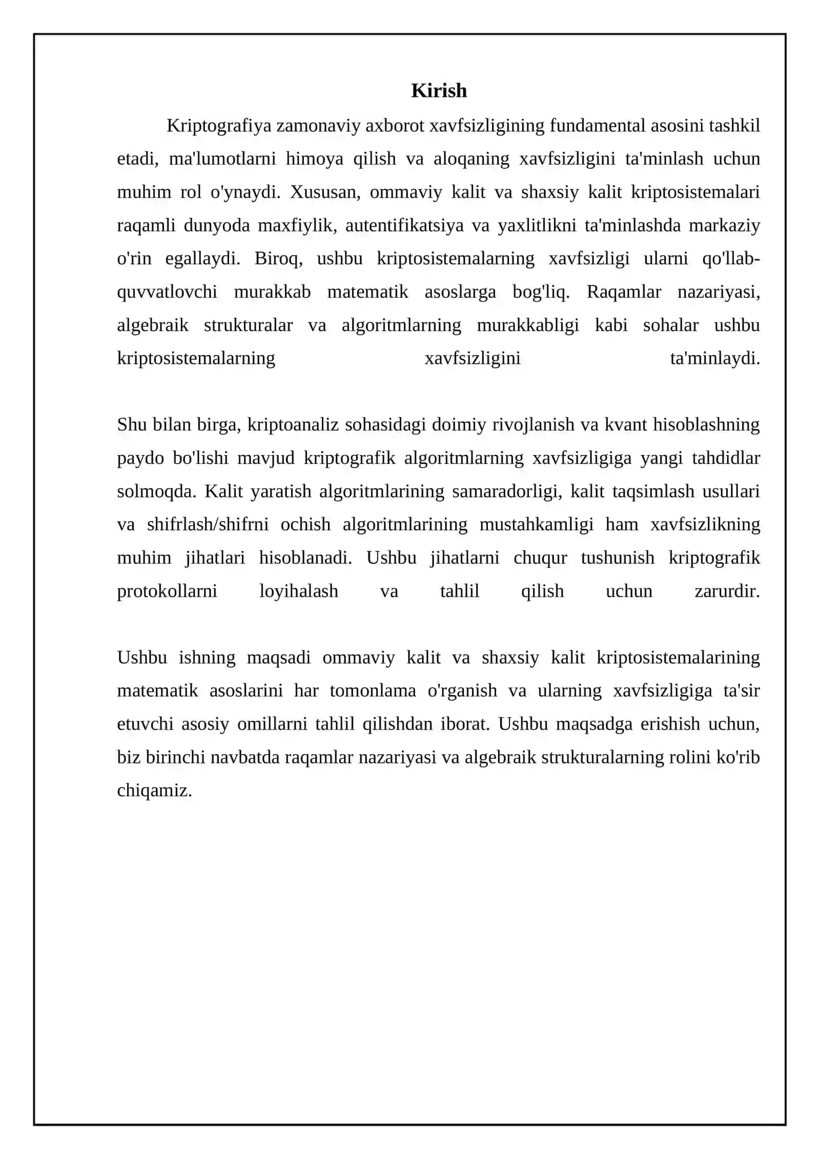 Ommaviy va shaxsiy kalit kriptosistemalarining matematik asoslari 3