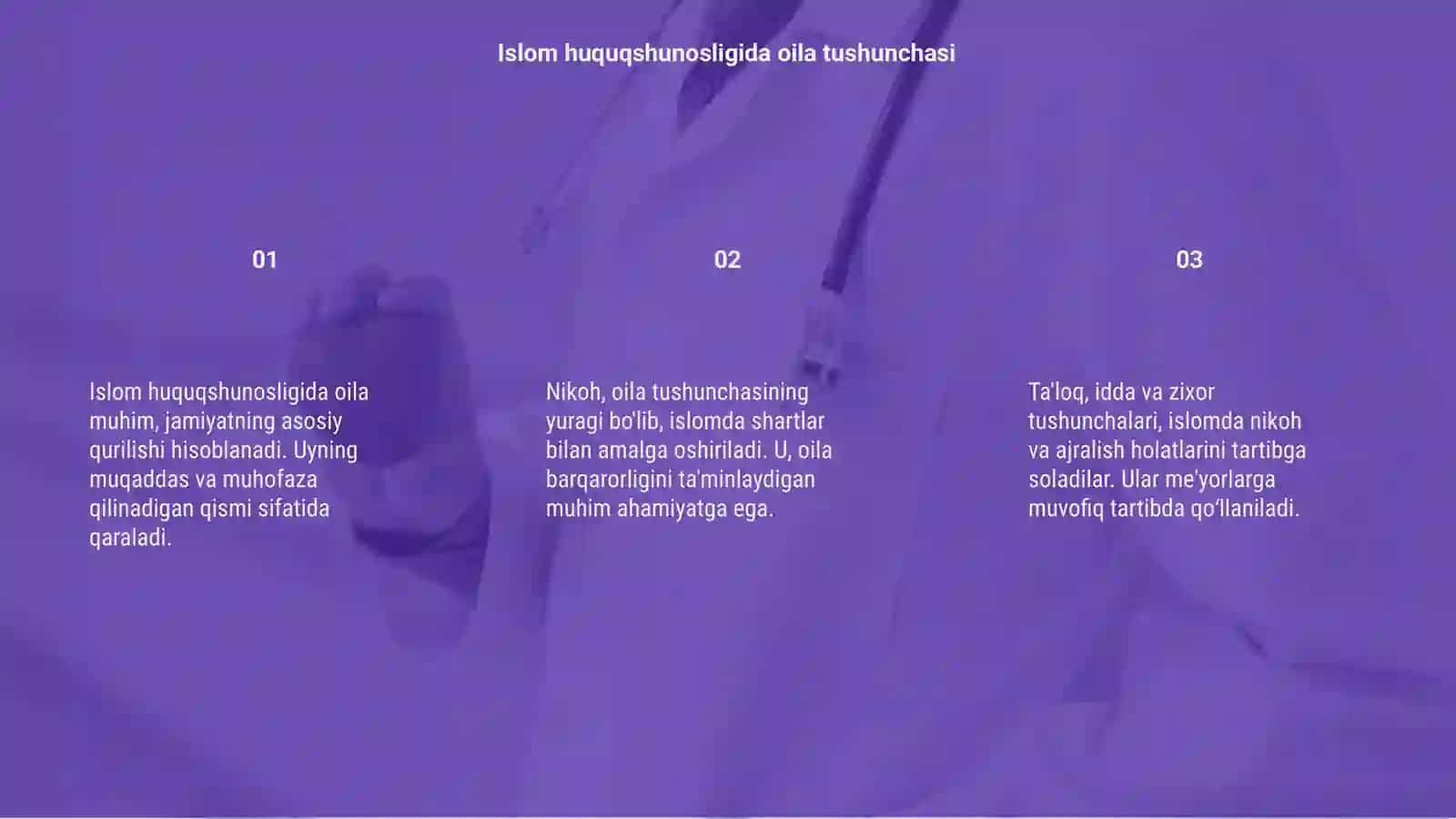 Islom huquqshunosligida oila,nikox,ta'loq, idda,zixor tushunchalarini tariflash 3