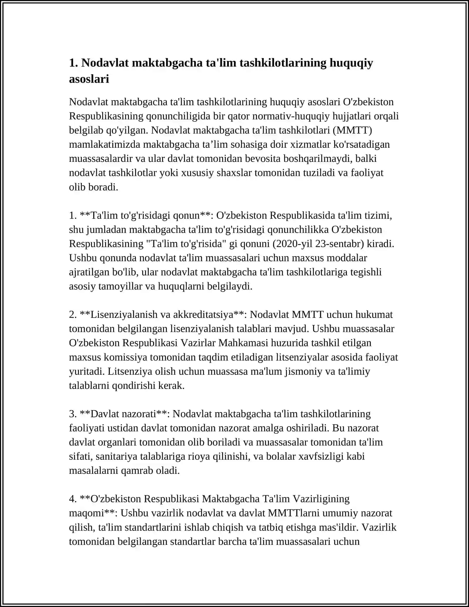 NODAVLAT MAKTABGACHA TA'LIM TASHKILOTLARINI TASHKIL QILISH 3