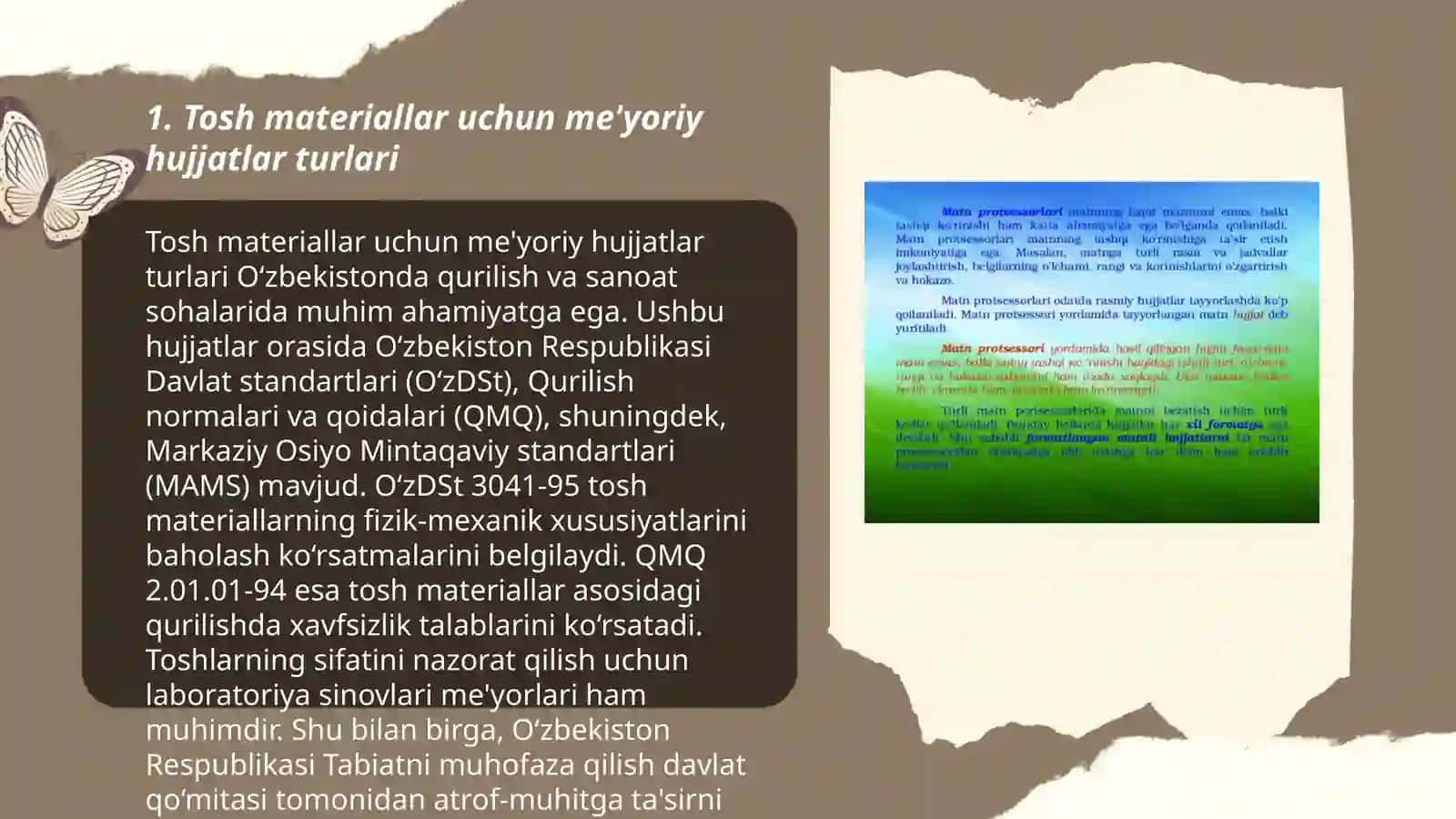 Tosh materiallarni meyoriy hujatlar javob berishni taxlil qilish 3