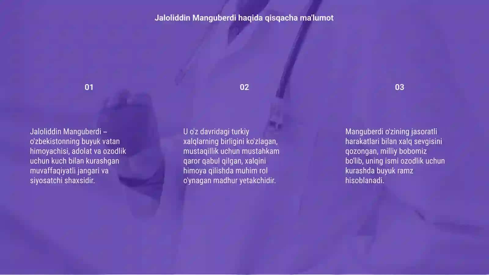 Jaloliddin Manguberdi vatan himoyachisi haqida slayd koʻproq maʼlumot bolsin rangli boʻlgan holda 3