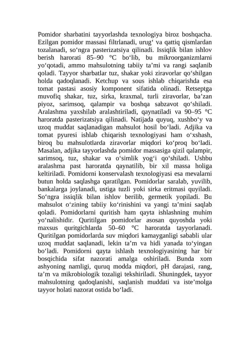Pоmidоrni qayta ishlab оlinadigan mahsulоtlar tехnоlоgiyasi. 3