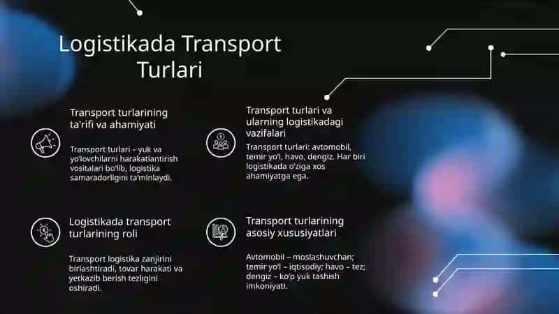 Logistika tizimiga xizmat ko'rsatuvchi transport va uning xususiyatlari 3