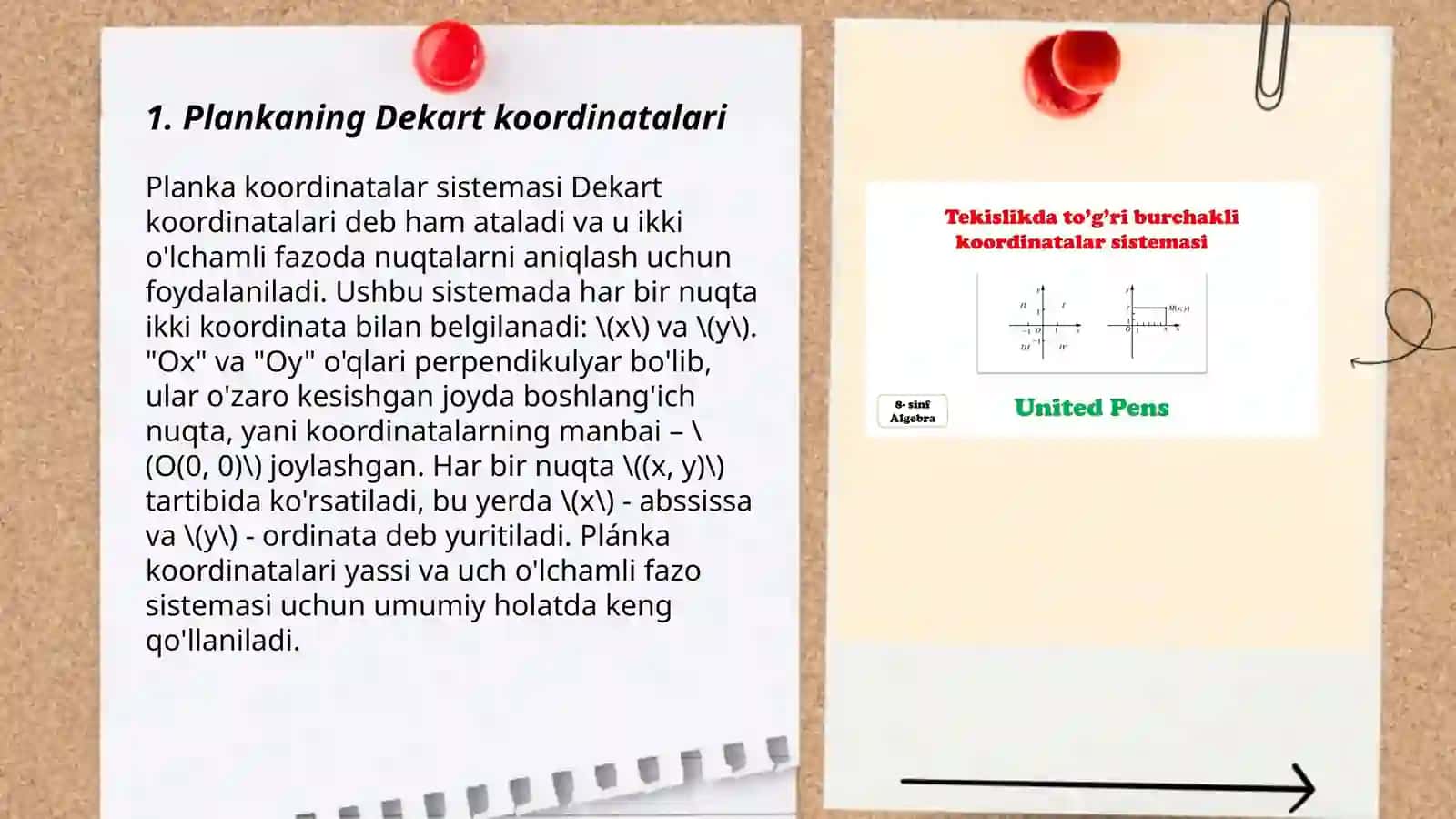 Plankaning Dekart koordinatalari 3