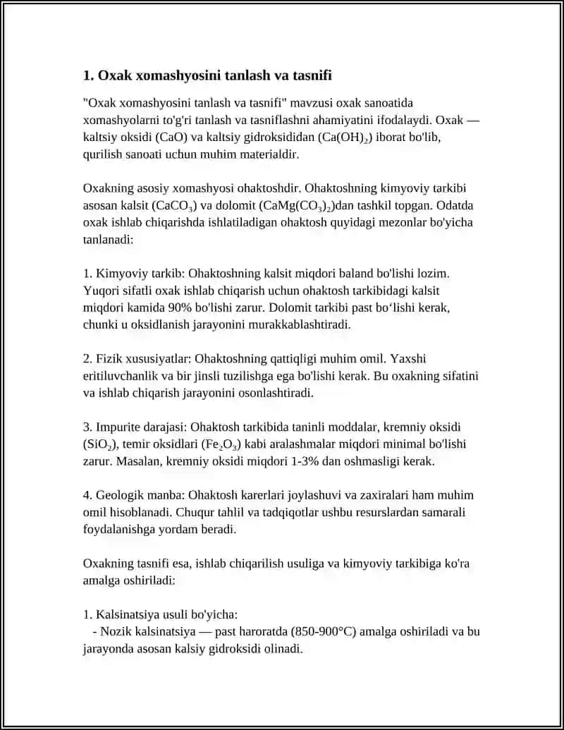Mavzu: OXAK ISHLAB CHIQARISH TEXNOLOGIYASI 3