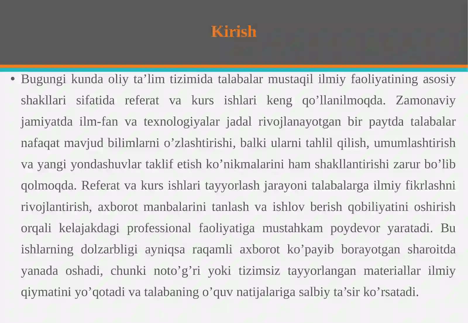 Referat va kurs ishlarini tayyorlash ilmiylik, tizimlilik va rasmiylashtirish tamoyillari. 3