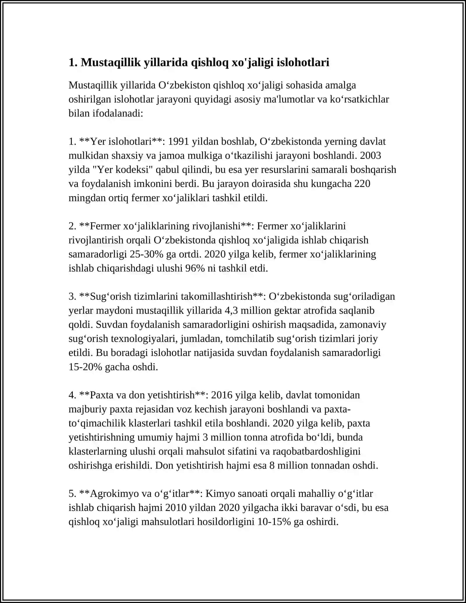 MUSTAQILLIK YILLARIDA QISHLOQ XO'JALIGI VA SANOAT SOHASIDAGI O'ZGARISHLAR 3