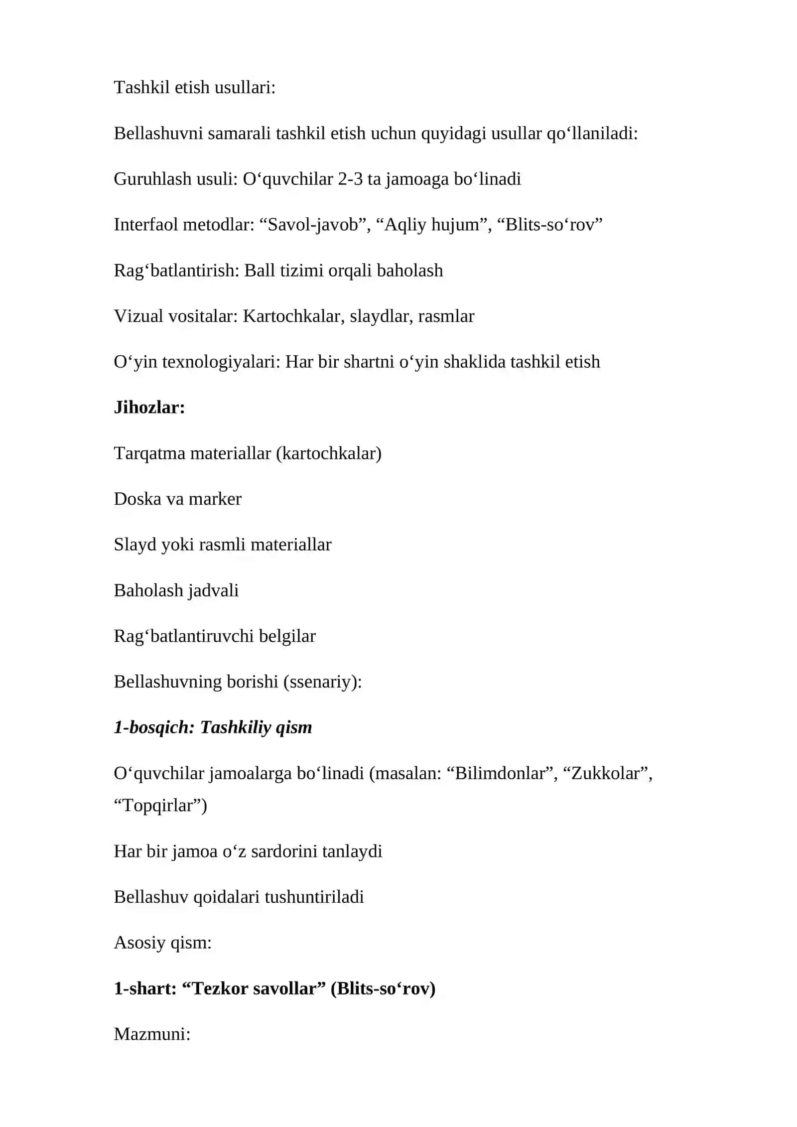 4-sinfda bellashuvlarning mazmuni va ularni tashkil etish usullariga topshiriqlar tizimini ishlab chiqish 3