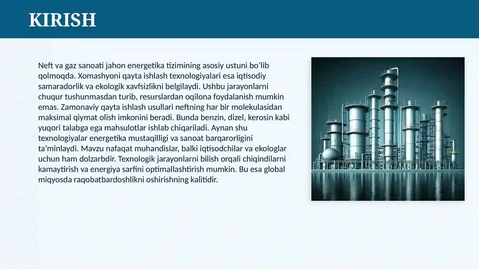 NEFT VA GAZNI QAYTA ISHLASH TEXNOLOGIK JARAYONLARI 3