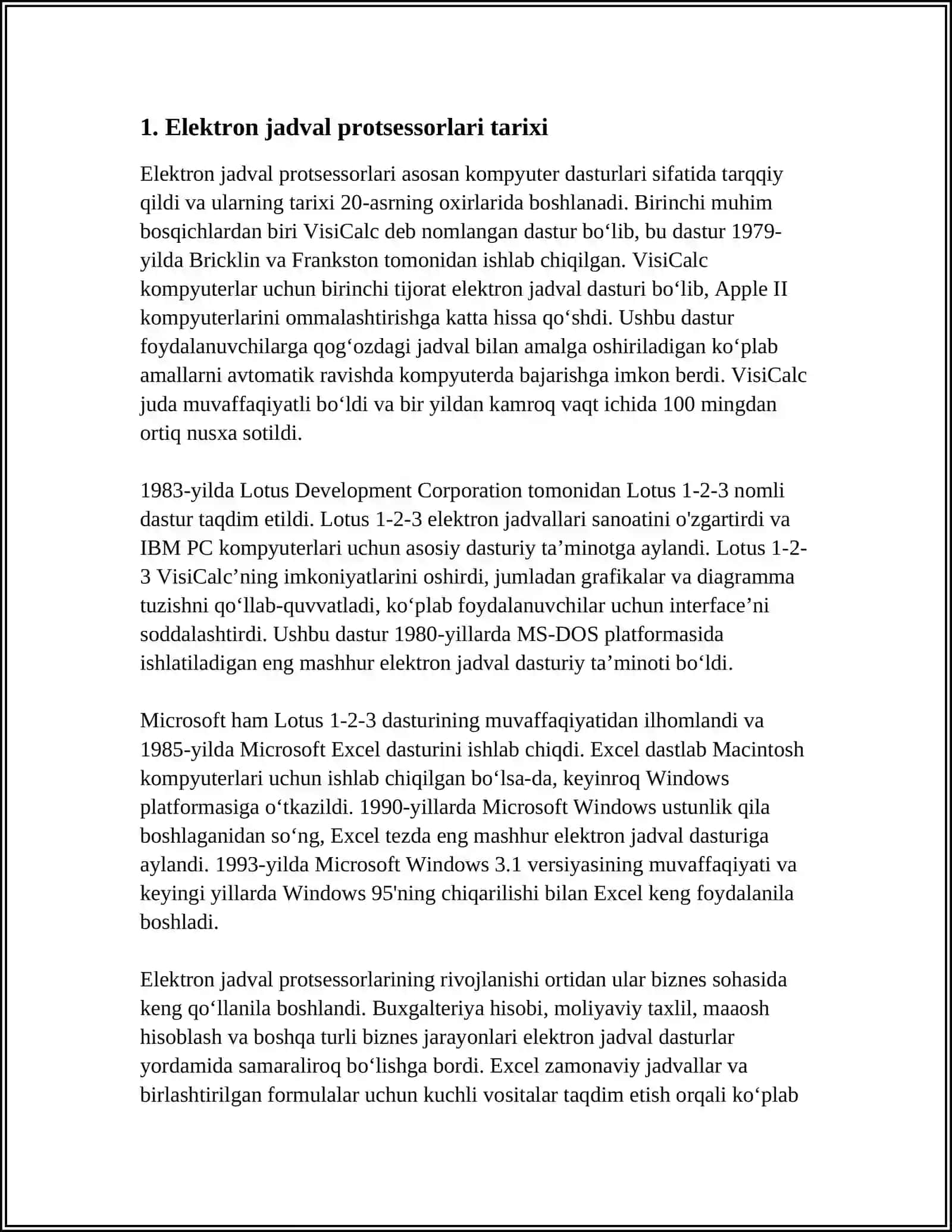 ELEKTRON JADVAL PROTSESSORLARI, ULARNING VAZIFASI VA IMKONIYATLARI 3
