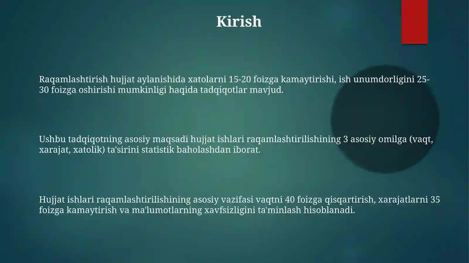 Hujjatchilik ishlari raqamlashtirilishi bo'yicha statistik tahlil 3