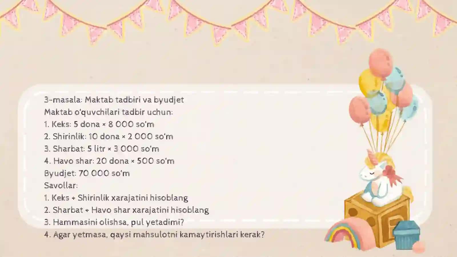 Boshlang‘ich Sinf matematika darslari da iqtisodiy savodxonlikni shakllantirish bosqochlari 3