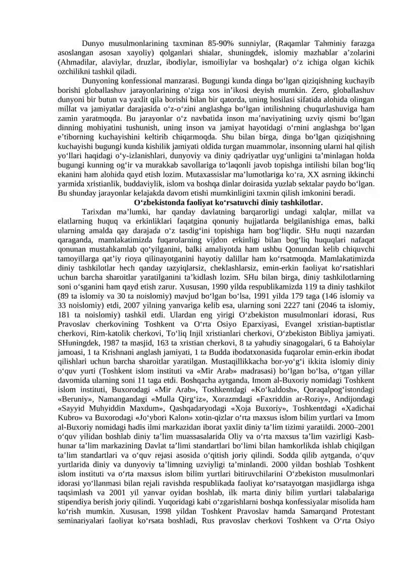 Konfessiya tushunchasining mohiyati va O‘zbekistonda faoliyat yurituvchi diniy konfessiyalarning tasnifi 3