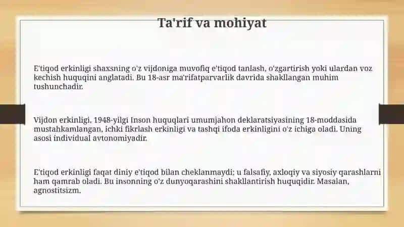 Vijdon va e'tiqod erkinligining ta'rifi 3