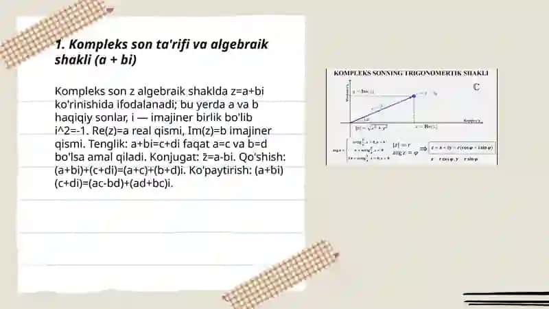 Kompleks sonlar. Kompleks sonlarning geometrik ma'nosi va trigonometrik shakli 3